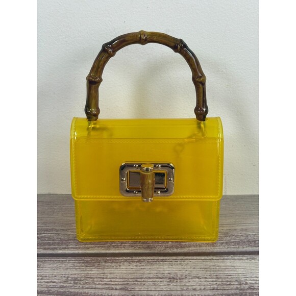 Mini Bamboo Handle Handbag In Clear High Quality PVC Crossbody Chain Strap - Picture 7 of 10